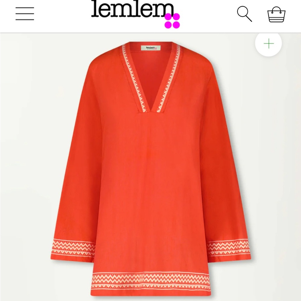 Lemlem Bright Orange Tunic with White Accents